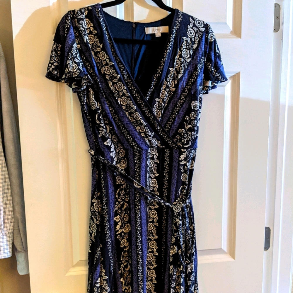 Loft Blue Floral Faux Wrap Dress